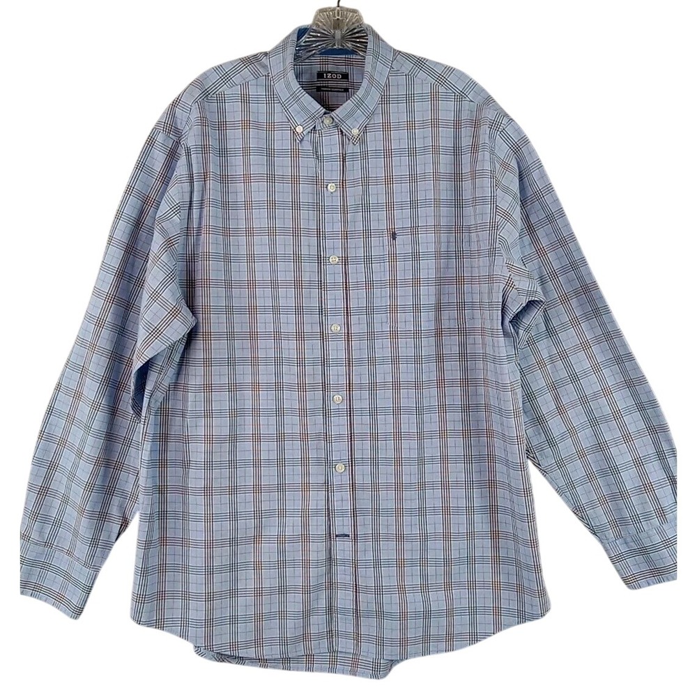 Izod Button Up Long Sleeve Plaid Shirt Men's Size L Premium Essentials Preppy‎